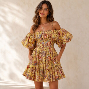 NEW ULLA JOHNSON Lila Mini Dress 4 Calla Lily Yellow Floral Cotton Boho Cottage